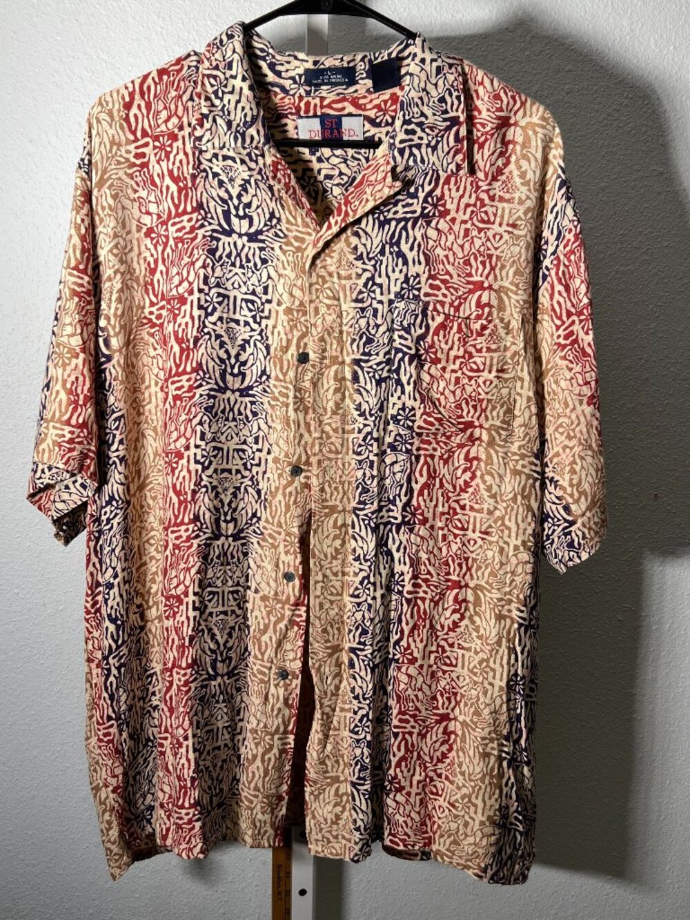 St. Durand Bright Colors Batik Pattern Lightweight Short-Sleeve Button-Up SZ Lrg
